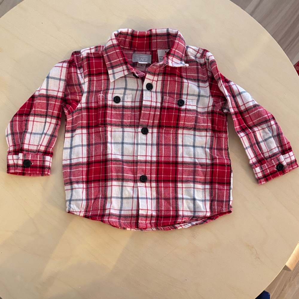 The Children's Place Red and White Plaid Button Down Shirt